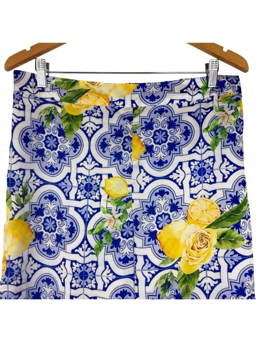 Boston Proper Womens Medium Palazzo Pants Blue White Lemon Resortwear Festival - Picture 4 of 11